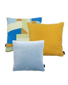 Sierkussen set geel - blauw - 3 stuks