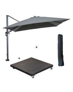Hawaii zweefparasol 300x300 cm donker grijs/donker grijs incl. 90 kg black polish voet en parasolhoes