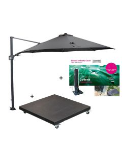 Hawaii zweefparasol Ø350 cm donker grijs/donker grijs incl. 90 kg black polish voet en parasolhoes