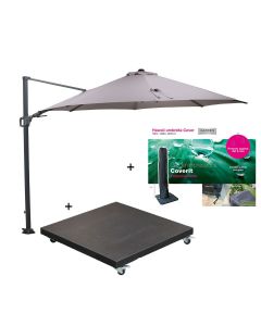 Hawaii zweefparasol Ø350 cm donker grijs/zand incl. 90 kg black polish voet en parasolhoes