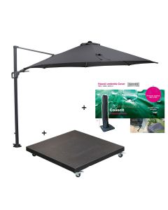 Hawaii zweefparasol Ø350 cm donker grijs/zwart incl. 90 kg black polish voet en parasolhoes