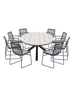 Elba tuinset 9-delig - Tulli tuintafel ovaal 280x140 cm light teak look