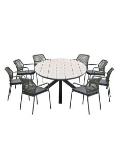 Barista tuinset 9-delig groen - Tulli tuintafel ovaal 280x140 cm light teak look