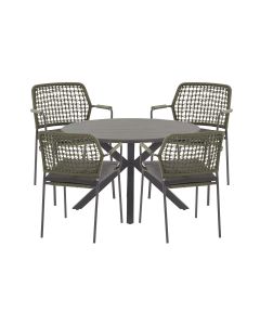 Barista tuinset 5-delig groen - Tulli tuintafel Ø122x75 cm grey teak look