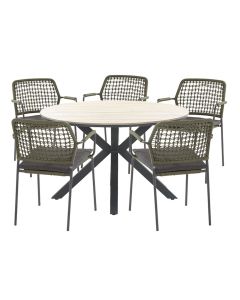 Barista tuinset 6-delig groen - Tulli tuintafel Ø148x75 cm light teak look