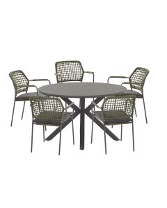 Barista tuinset 6-delig groen - Tulli tuintafel Ø148x75 cm grey teak look