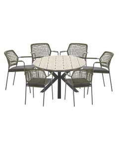 Barista tuinset 7-delig groen - Tulli tuintafel ovaal 220x115 cm light teak look