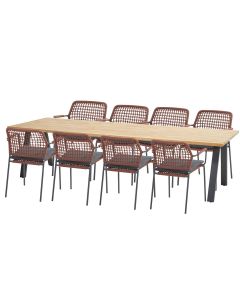 Barista tuinstoel 9 delig terra cotta - Ambassador tuintafel 300x100 cm