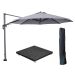 Hawaii zweefparasol Ø350 cm carbon black / licht grijs met 90kg royal antraciet parasolvoet en parasolhoes