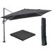 Hawaii zweefparasol 300x300 cm carbon black / zwart met 90kg royal antraciet parasolvoet en parasolhoes
