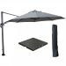 Hawaii zweefparasol Ø350 cm carbon black / licht grijs met black polished parasolvoet 90 kg en parasolhoes