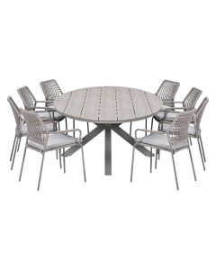 Natas tuinset 9-delig taupe - Tulli tuintafel 280x140 cm - light teak vironwood