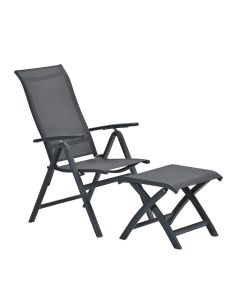 Siena tuinstoel verstelbaar donker grijs incl voetenbank