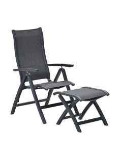 Hilly tuinstoel verstelbaar donker grijs incl voetenbank