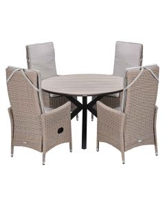 Collin tuinset 5-delig - Tulli tuintafel Ø122x75 cm - light teak vironwood