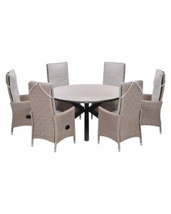 Collin tuinset 7-delig - Tulli tuintafel Ø148x75 cm light teak vironwood