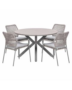 Natas tuinset 5-delig taupe - Tulli tuintafel Ø122x75 cm - light teak vironwood