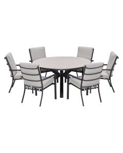 Senja tuinset 7-delig sandstone - Tulli tuintafel Ø148x75 cm light teak vironwood