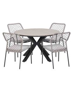 Ross tuinset sand 5-delig - Tulli tuintafel light teak look Ø122 cm