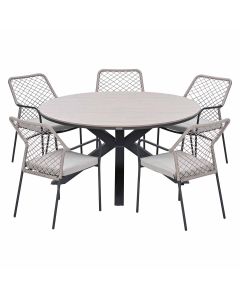 Ross tuinset sand 6-delig - Tulli tuintafel light teak look Ø148 cm