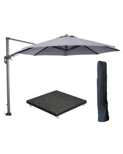 Hawaii zweefparasol Ø350 cm carbon black / licht grijs met 90kg royal antraciet parasolvoet en parasolhoes
