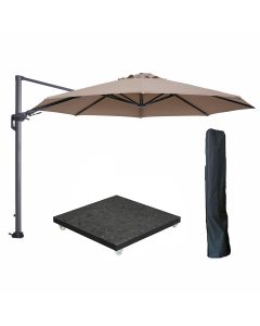 Hawaii zweefparasol Ø350 cm carbon black / taupe met 90kg royal antraciet parasolvoet en parasolhoes