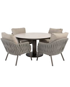 Cannes tuinset 5-delig - Sarah lage tuintafel Ø130 cm - terre ceramic print