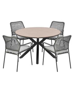 Natas tuinset grijs 5-delig - Tulli tuintafel light teak look Ø122 cm