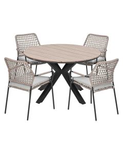 Natas tuinset sand 5-delig - Tulli tuintafel light teak look Ø122 cm