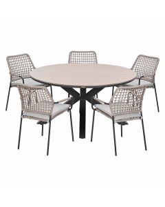 Natas tuinset sand 6-delig - Tulli tuintafel light teak look Ø148 cm