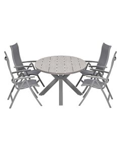 Hilly tuinset 5-delig taupe verstelbaar - Tulli tuintafel 180x115 cm - light teak vironwood