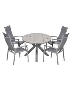 Hilly tuinset 5-delig taupe - Tulli tuintafel 180x115 cm - light teak vironwood