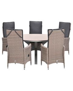 Collin tuinset 6-delig - Tulli tuintafel Ø148x75 cm - light teak vironwood
