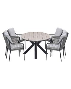 Stevie tuinset 7-delig taupe - Tulli tuintafel 220x115xH75 cm - light teak vironwood