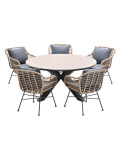 Lucas tuinset 6-delig bruin - Tulli tuintafel light teak look Ø148 cm