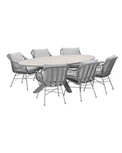 Lucas tuinset 7-delig valley sand - Tulli tuintafel 220x115 cm - light teak vironwood
