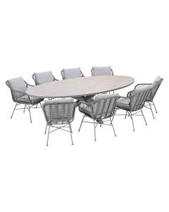 Lucas tuinset 9-delig valley sand - Tulli tuintafel 280x140 cm - light teak vironwood