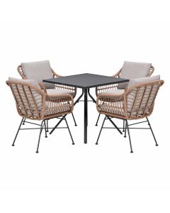 Lucas tuinset bruin 5-delig - Rimini tuintafel 80x80 cm