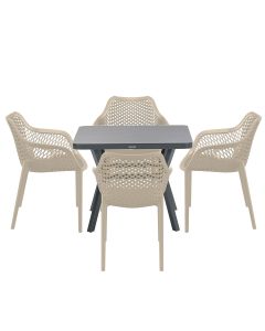 Air XL tuinset 5-delig taupe - Mina tuintafel 90x90 cm