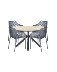 Air XL tuinset 5-delig donker grijs - Tulli tuintafel Ø122x75 cm light teak look