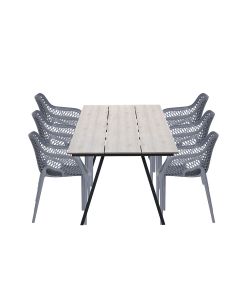 Air XL tuinset 7-delig donker grijs - Braga tuintafel 220x100 cm - light teak look