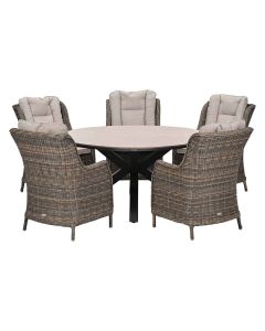 Marbella tuinset 6-delig hav. sand - Tulli tuintafel Ø148 cm