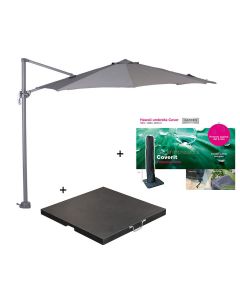 Hawaii zweefparasol S Ø300 - donker grijs/licht grijs met 60 kg parasolvoet en parasolhoes