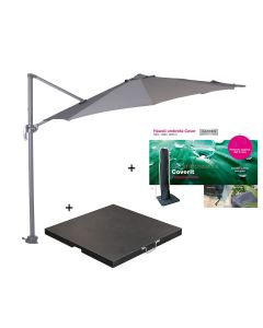 Hawaii zweefparasol S Ø300 - donker grijs met 60 kg parasolvoet en parasolhoes