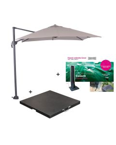 Hawaii zweefparasol S 250x250 - donker grijs/zand met 60 kg parasolvoet en parasolhoes