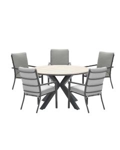 Senja tuinset 6-delig donker grijs - Tulli tuintafel bruin Ø148 cm