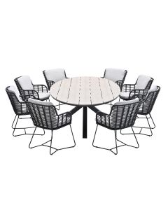 Fabrice tuinset 9-delig antraciet - Tulli tuintafel ovaal 280x140 cm light teak look