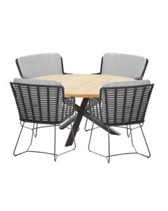 Fabrice tuinset 5-delig antraciet - Prado tuintafel Ø130 cm