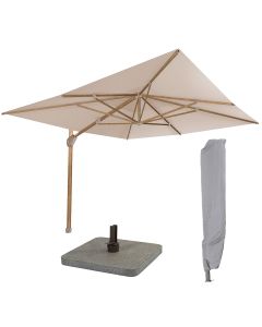 Hacienda zweefparasol 300x400 cm frame woodlook incl 125kg parasolvoet en parasolhoes
