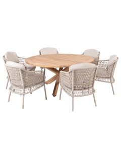 Puccini tuinset 7-delig - Prado tuintafel teak Ø160 cm